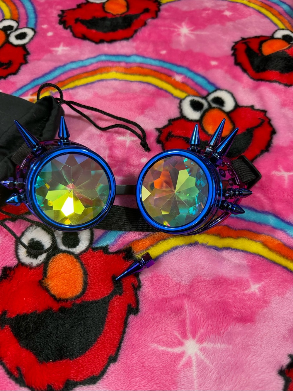 Blue Steampunk Spike Rave Goggles Iridescent Kaleidoscope Festival Glasses